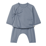Snug 2 pc Side-Tie Kimono L/S Top and Bottom (Blue)