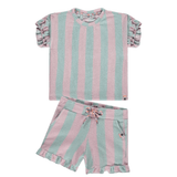 Babyface Girls Mint/Pink Striped Short Sleeve Tee + Short set