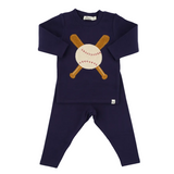 Oh Baby! Terry Baseball L/S 2PC Set-Navy
