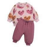 Play Up Printed Fleece Sweater & Fleece Trouser Set (Rose)