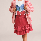 Huxbaby Cherry Cardigan + Cord Tiered Skirt - Berry