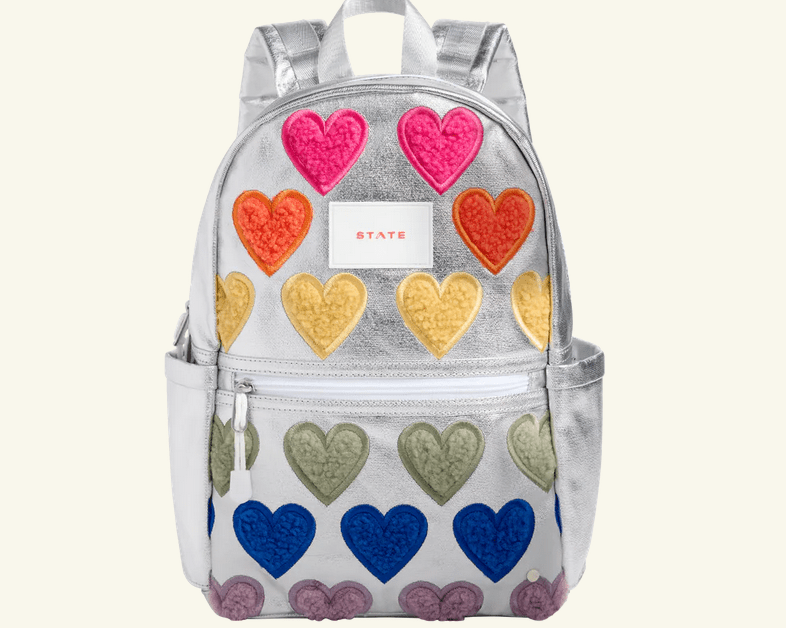 State Bag Kane Kids Large Double Pocket Backpack - Fuzzy Hearts - hip-kid