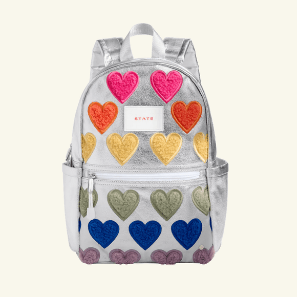 State Bag Kane Kids Large Double Pocket Backpack - Fuzzy Hearts - hip-kid