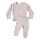 Quincy Mae Ribbed Knit Peplum Top & Legging Set (Lilac)