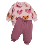 Play Up Printed Fleece Sweater & Fleece Trouser Set (Rose)