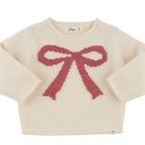 oh baby! Intarsia Bow Roll Edge Sweater - Cream/Pink