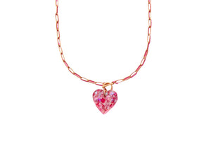 Taylor Elliot Paperclip Chain Necklace - Heart Pendant -Pink Confetti