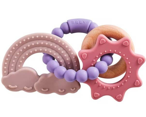 Three Hearts Catalina Rattle Teether Silicone and Beechwood