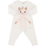 Oh Baby! Quilted Kitty Applique L/S 2pc Set (Cream)