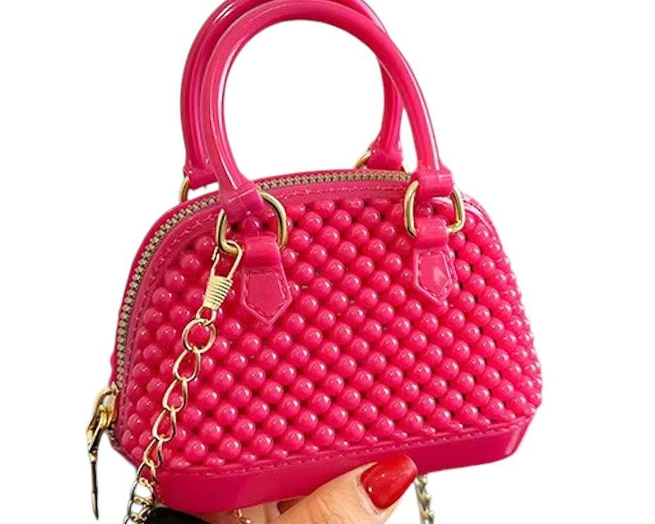 Mavi Bandz Mini Jelly Bubble Bowler Purse with Crossbody Gold Chain
