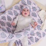 Pink Chicken Nesting Box Baby Take Home Set - Lavender Bouquet Floral Blockprint