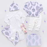 Pink Chicken Nesting Box Baby Take Home Set - Lavender Bouquet Floral Blockprint