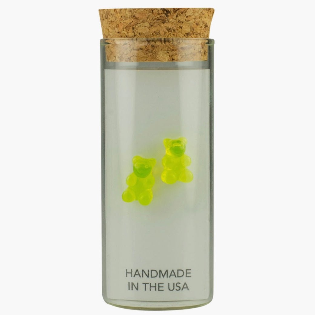 Little Miss Zoe Sterling Silver Yummy Bear Green Stud Kids Earrings in a Bottle - hip-kid