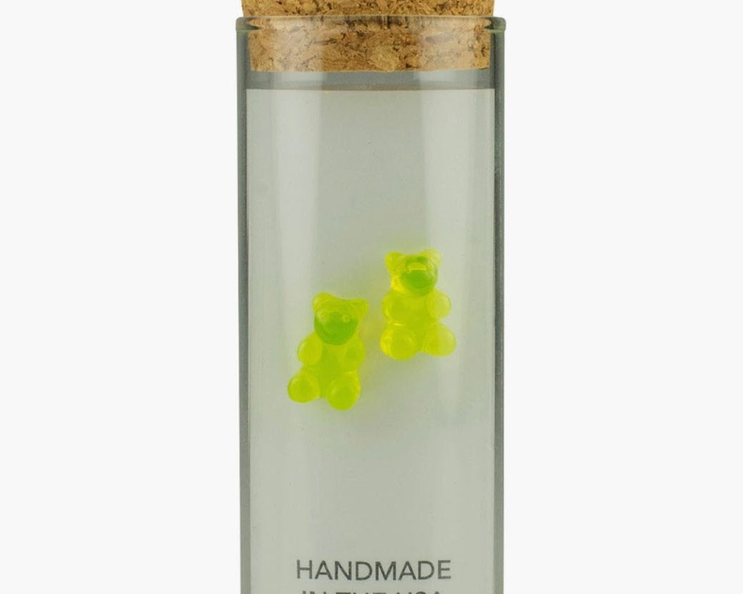 Little Miss Zoe Sterling Silver Yummy Bear Green Stud Kids Earrings in a Bottle - hip-kid