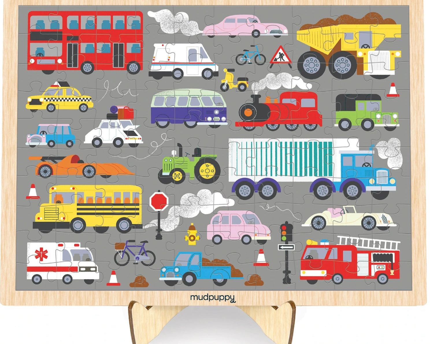 Mudpuppy 100 pc Wood Puzzle & Display - On the Move - hip-kid