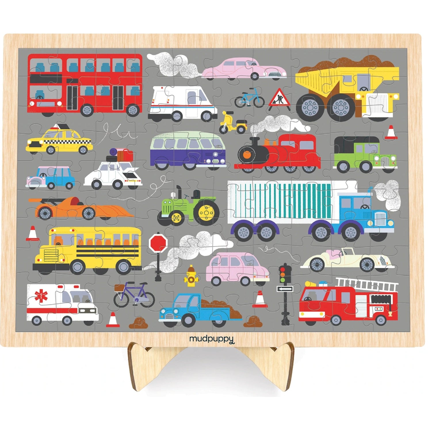 Mudpuppy 100 pc Wood Puzzle & Display - On the Move - hip-kid