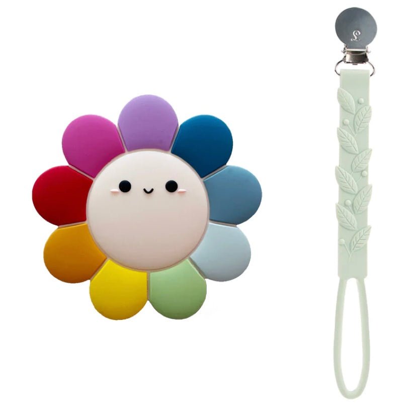 LouLou Lollipop Daisy Silicone Teether Set - Daisy Rainbow - hip-kid