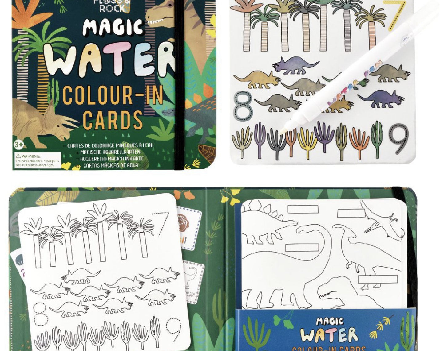 Floss & Rock Magic Color Changing Water Cards - Dino - hip-kid