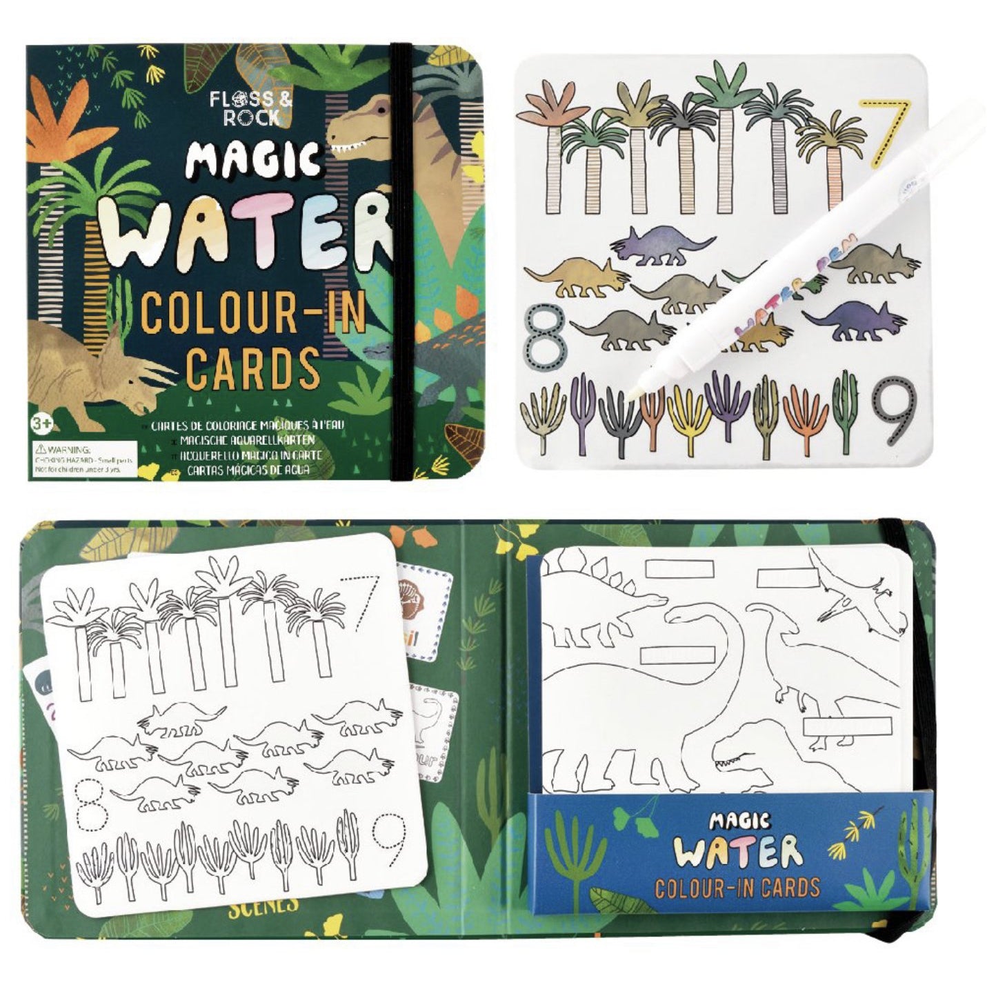 Floss & Rock Magic Color Changing Water Cards - Dino - hip-kid