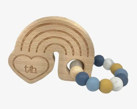 Three Hearts Rainbow Wooden Teether - Navy - hip-kid