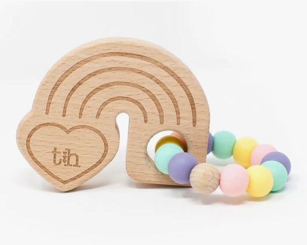 Three Hearts Rainbow Wooden Teether - Baby's Breath - hip-kid
