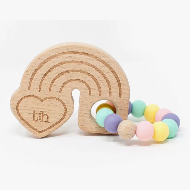Three Hearts Rainbow Wooden Teether - Baby's Breath - hip-kid