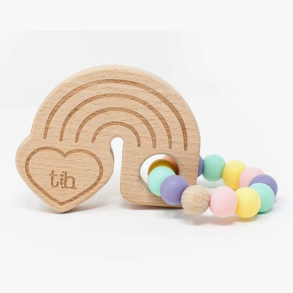 Three Hearts Rainbow Wooden Teether - Baby's Breath - hip-kid