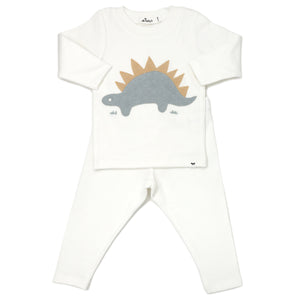 Oh Baby Stegosaurus Mist Appl L/S 2PC Set - Cream - hip-kid