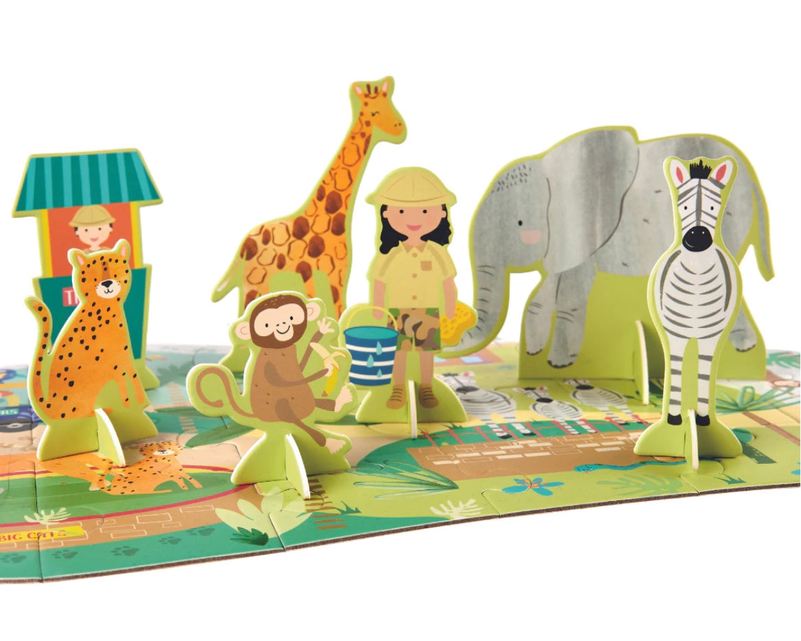 Floss & Rock Safari Park 60 pc Puzzle w/ Figures - hip-kid