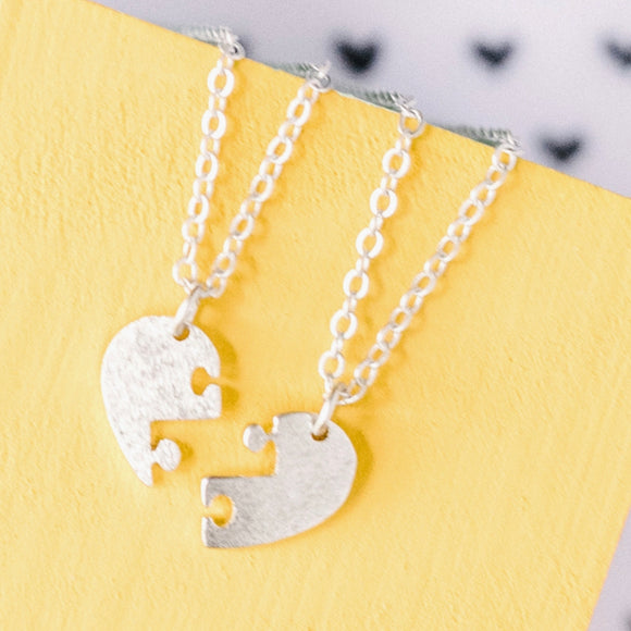 Rebecca Accessories Puzzle Heart Best Friend Necklace - Silver - hip-kid