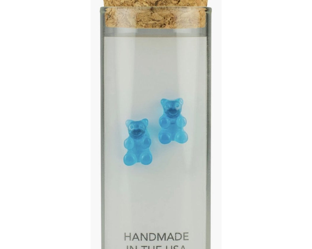 Little Miss Zoe Sterling Silver Yummy Bear Blue Stud Kids Earrings in a Bottle - hip-kid