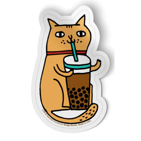 Badge Bomb Sticker - Bubble Tea Cat - hip-kid