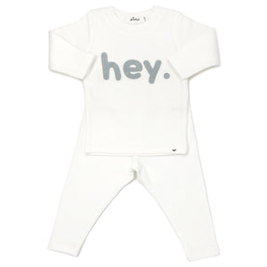 Oh Baby “hey” Mist Terry Appl L/S 2PC Set - Cream - hip-kid