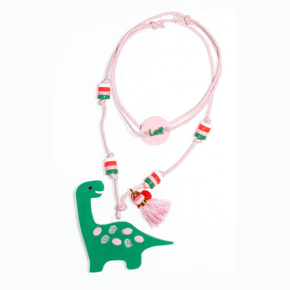 Lilies & Roses Green/Pink Dino Necklace - hip-kid