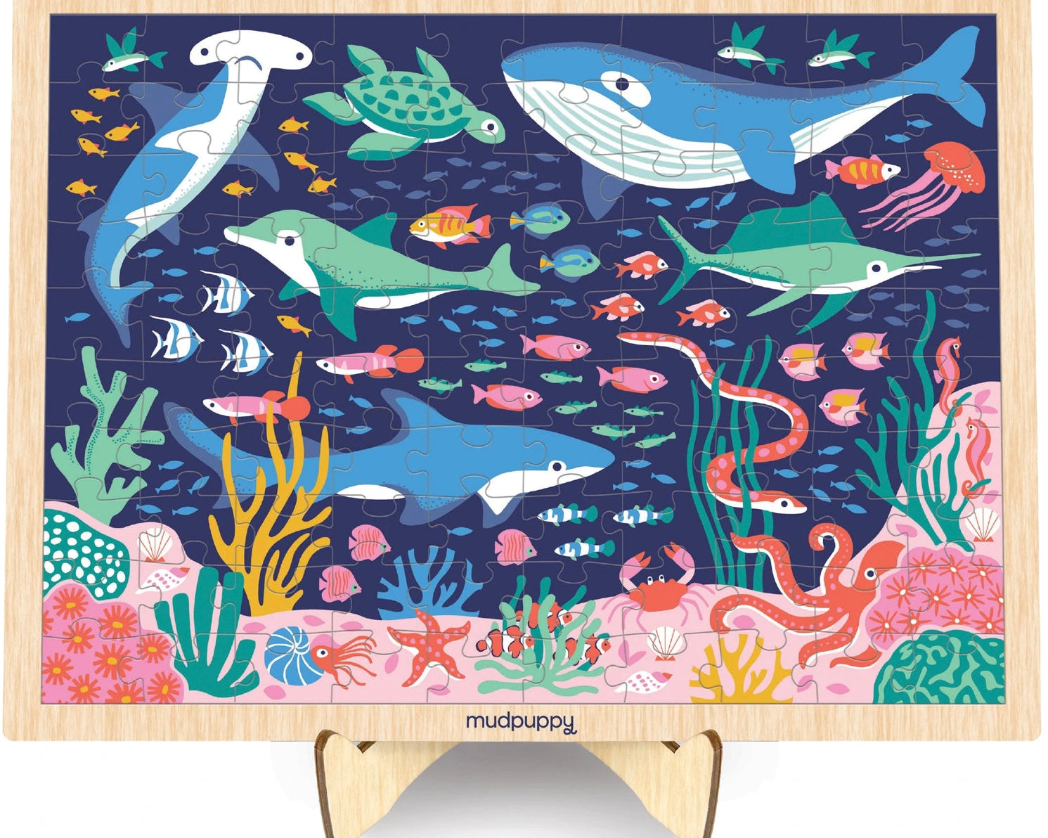 Mudpuppy 100 pc Wood Puzzle & Display - Ocean Life - hip-kid