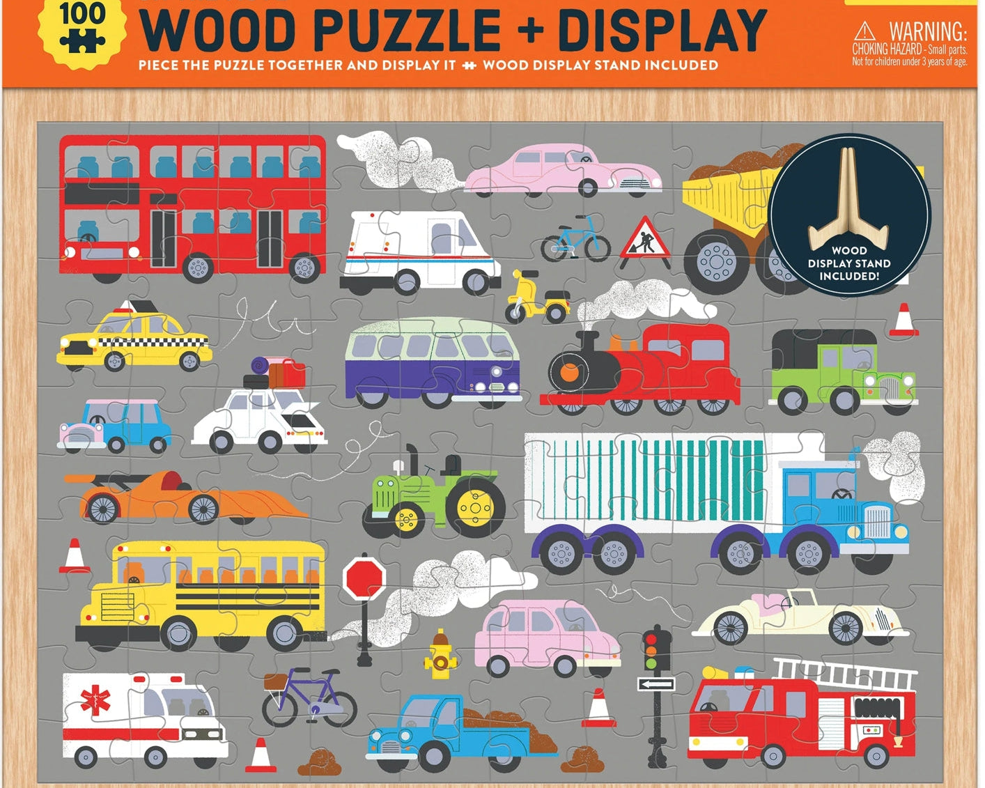 Mudpuppy 100 pc Wood Puzzle & Display - On the Move - hip-kid