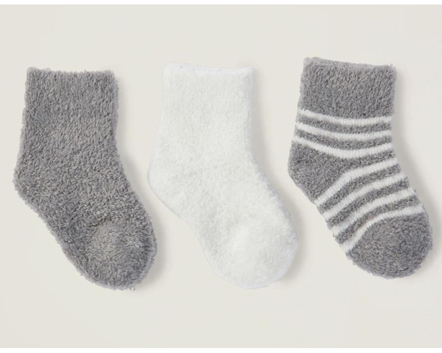 Barefoot Dreams Cozy Chic Lite Infant Sock Set 3 Pack (Pewter Pearl) - hip-kid