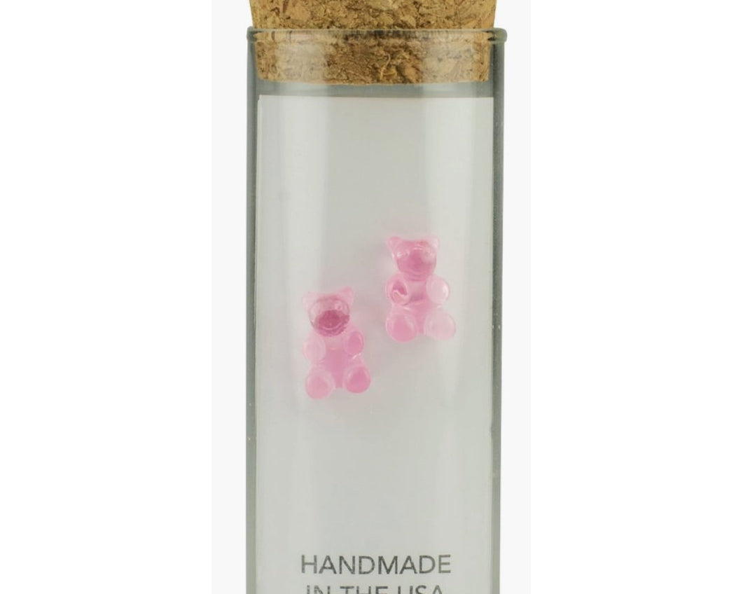 Little Miss Zoe Sterling Silver Yummy Bear Pink Stud Kids Earrings in a Bottle - hip-kid