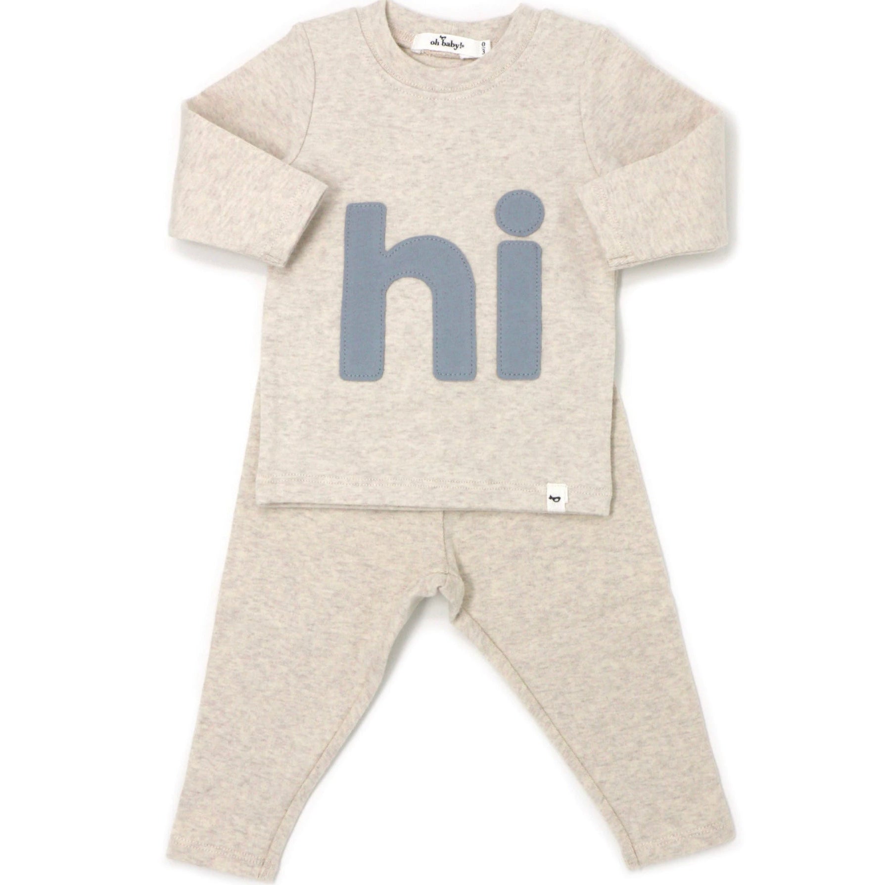 Oh Baby - Fog “hi” L/S 2PC Set - Sand - hip-kid