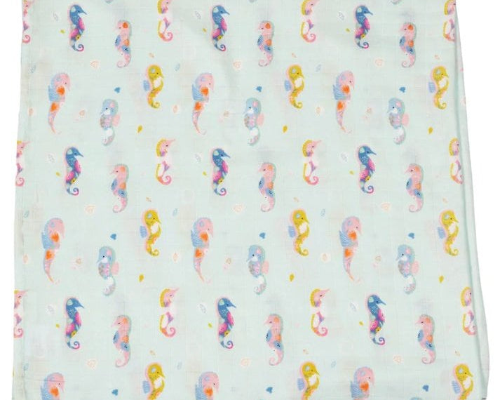 LouLou Lollipop Muslin Swaddle - Painterly Seahorse - hip-kid