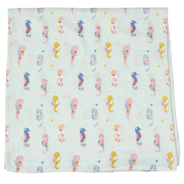LouLou Lollipop Muslin Swaddle - Painterly Seahorse - hip-kid