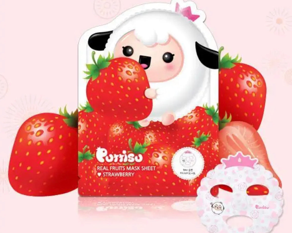 Pittisu Real Fruit Facial Mask Sheets - Strawberry - hip-kid