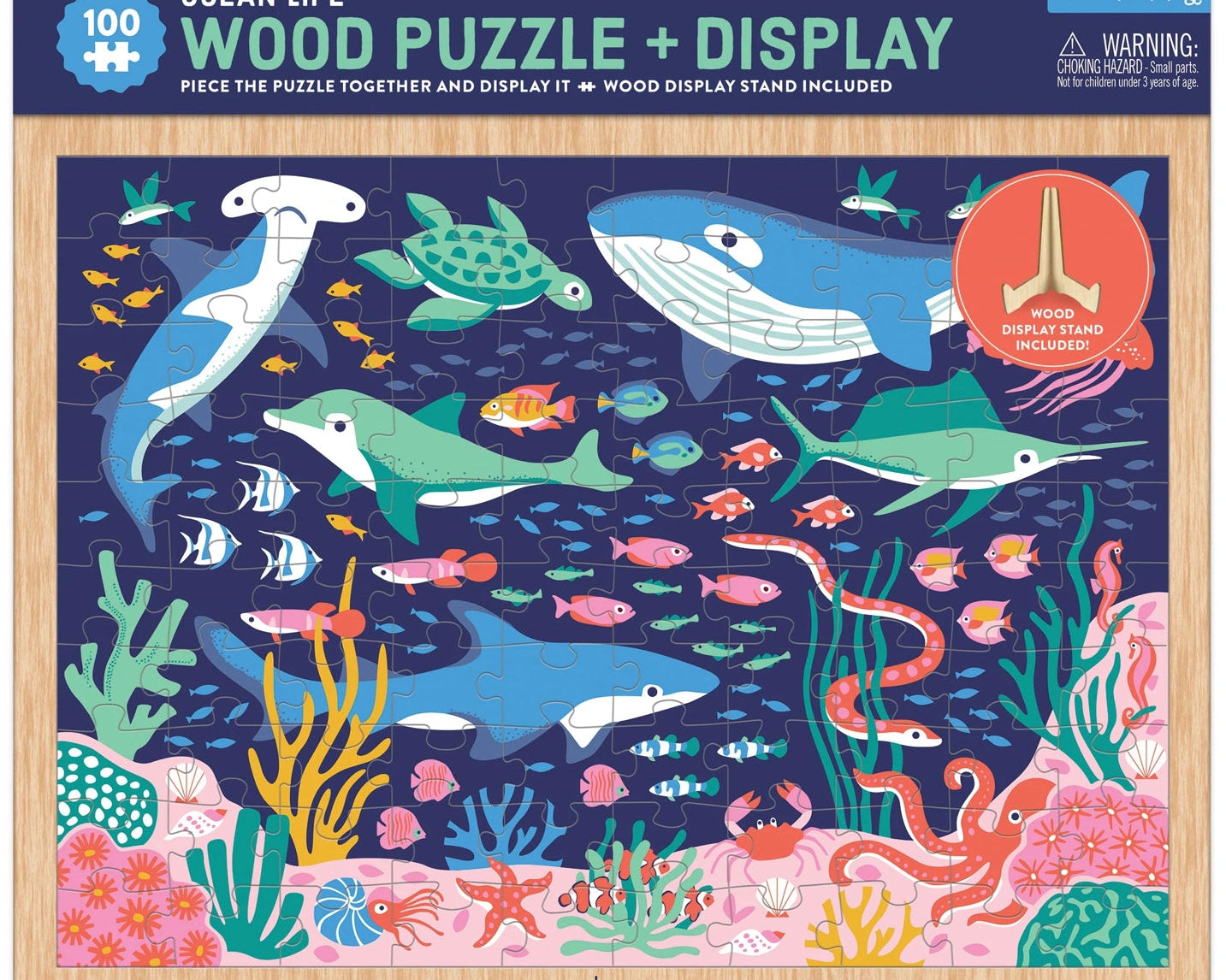 Mudpuppy 100 pc Wood Puzzle & Display - Ocean Life - hip-kid