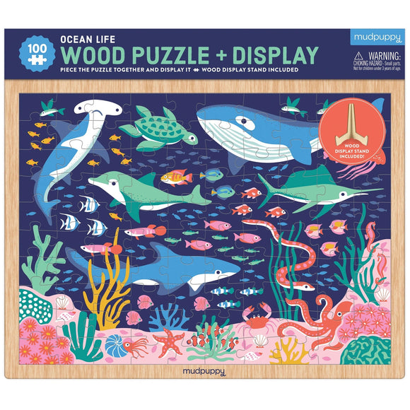 Mudpuppy 100 pc Wood Puzzle & Display - Ocean Life - hip-kid