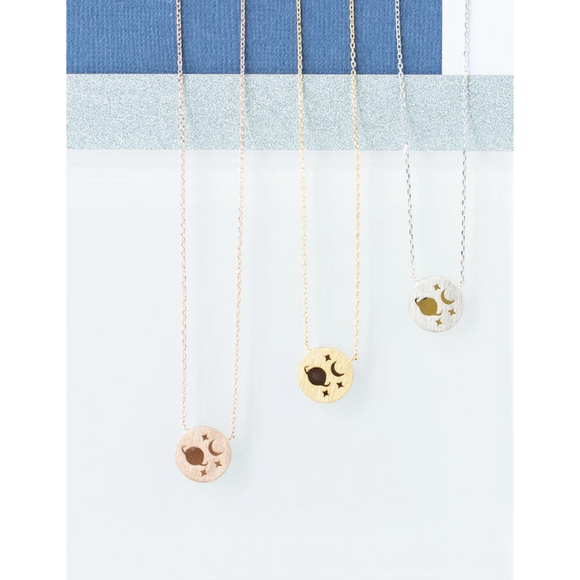 Rebecca Accessories Saturn and Moon Necklace - hip-kid