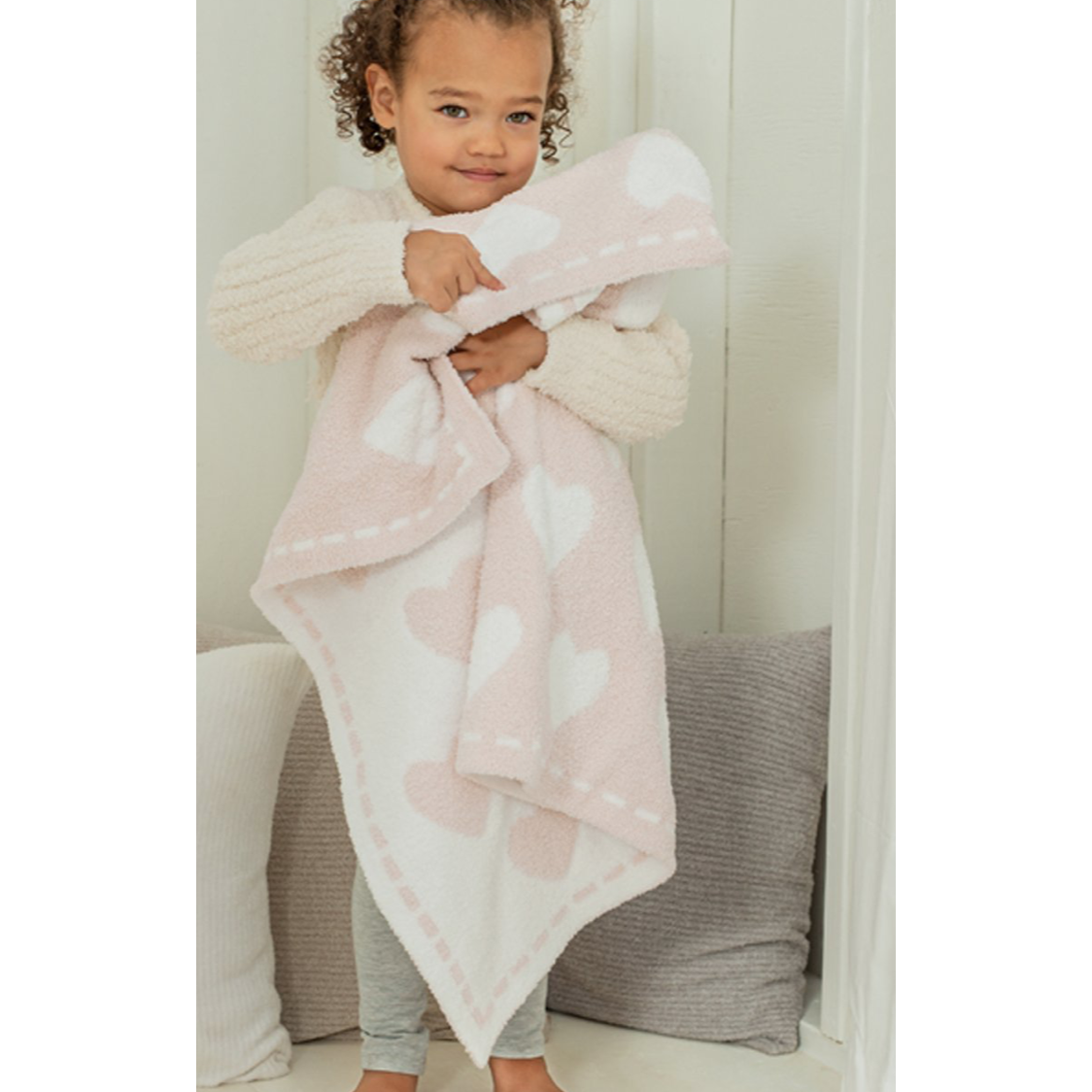Barefoot Dreams Cozy Chic Dream Receiving Blanket (Pink/White Hearts) - hip-kid