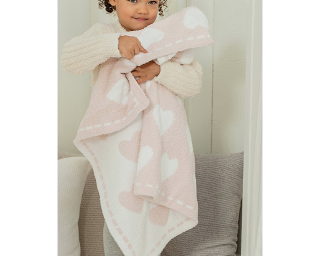 Barefoot Dreams Cozy Chic Dream Receiving Blanket (Pink/White Hearts) - hip-kid