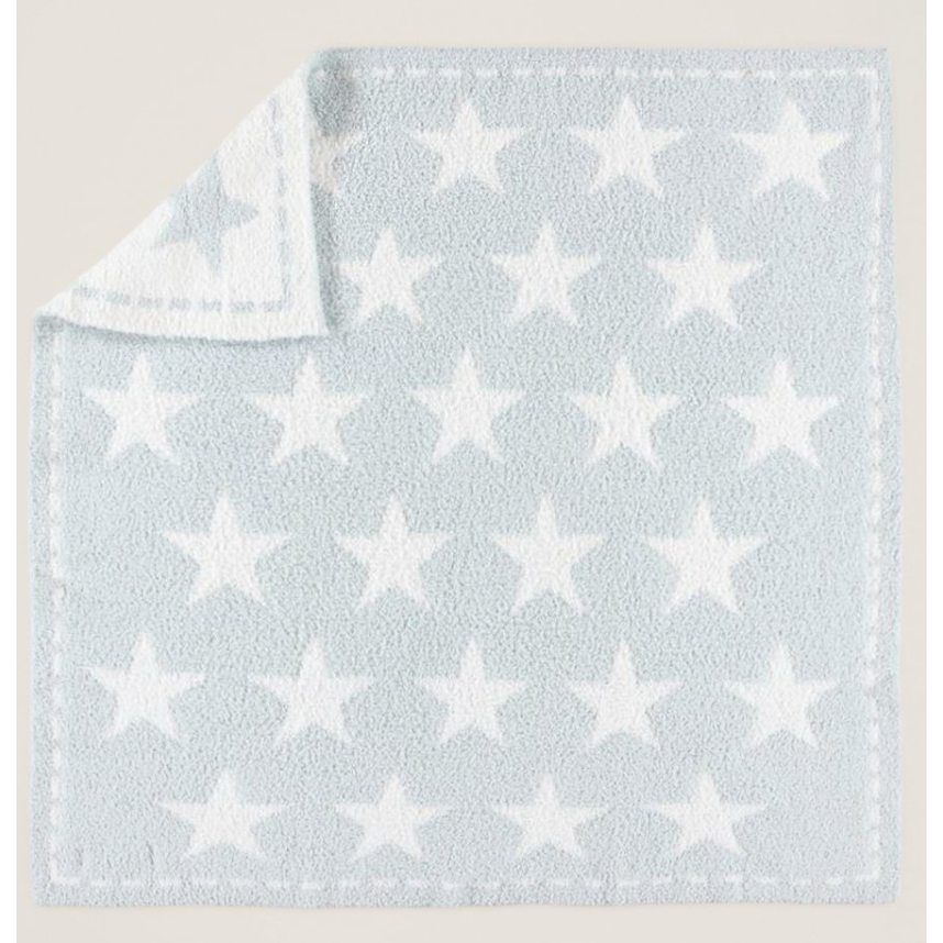 Barefoot Dreams Cozy Chic Dream Receiving Blanket (Aqua Ice/White Stars) - hip-kid