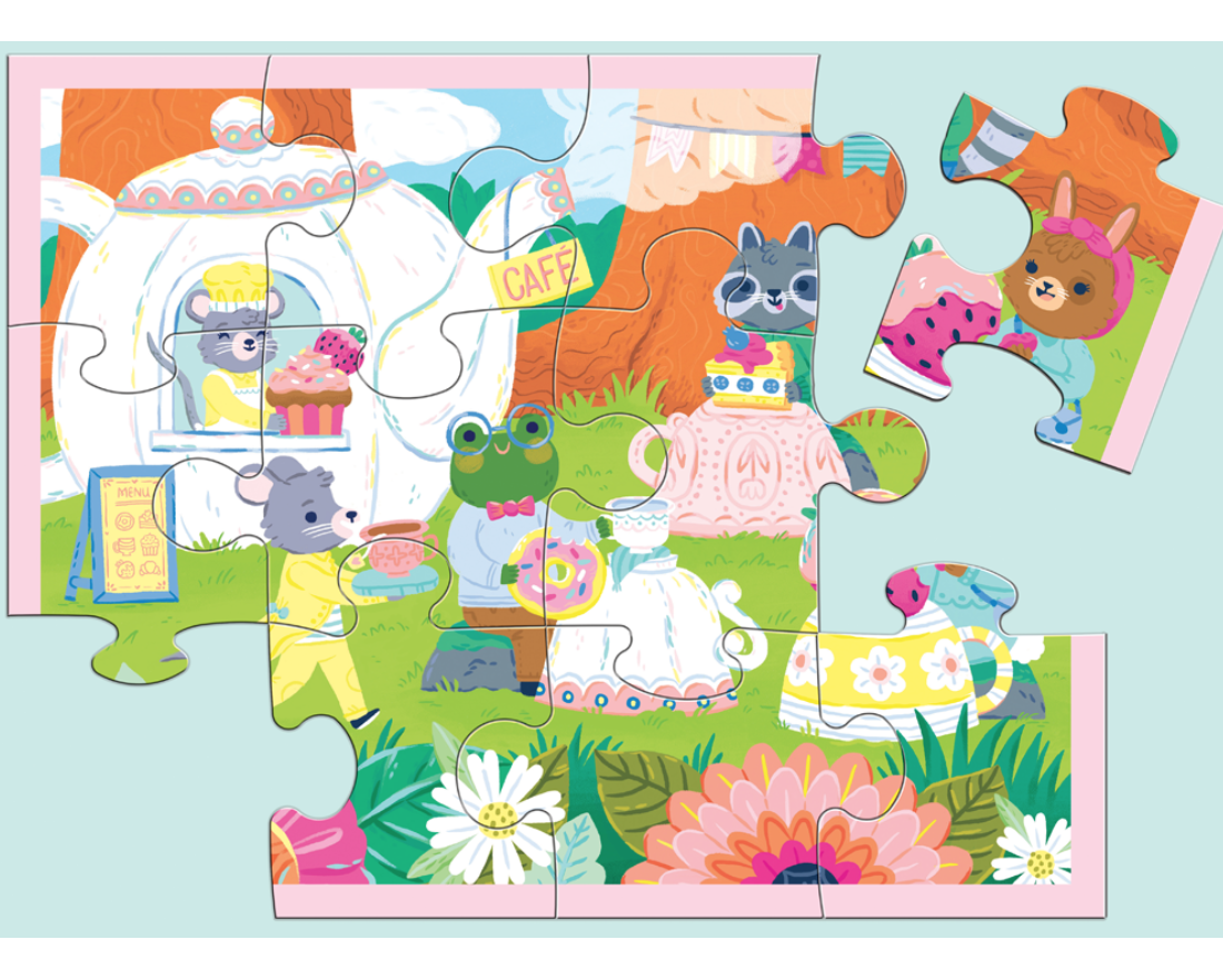 Mudpuppy 12PC Puzzle Pouch - Tea Party - hip-kid
