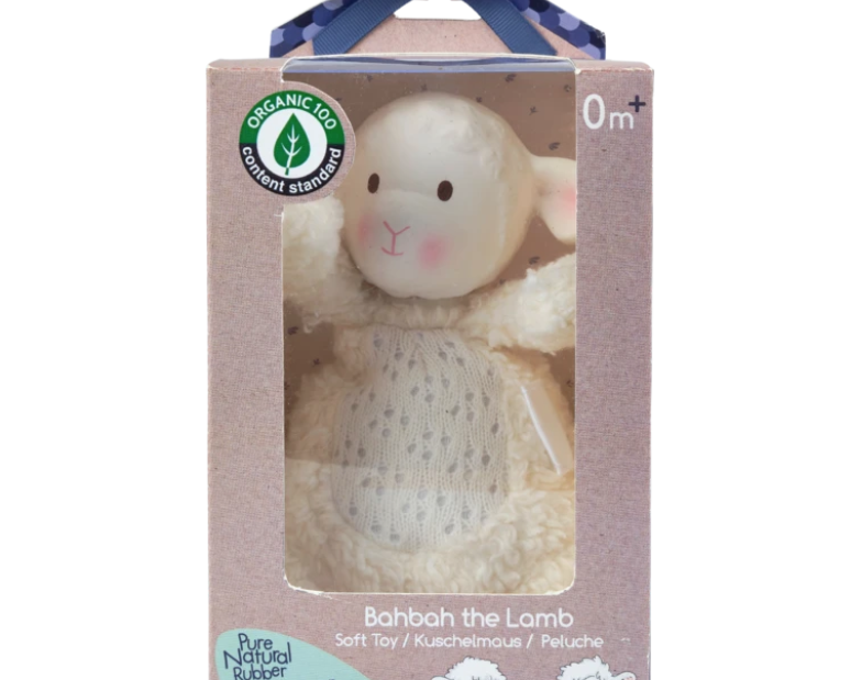 Tikiri Bahbah the Lamb Baby Soft Toy w/ Natural Rubber Teether - hip-kid